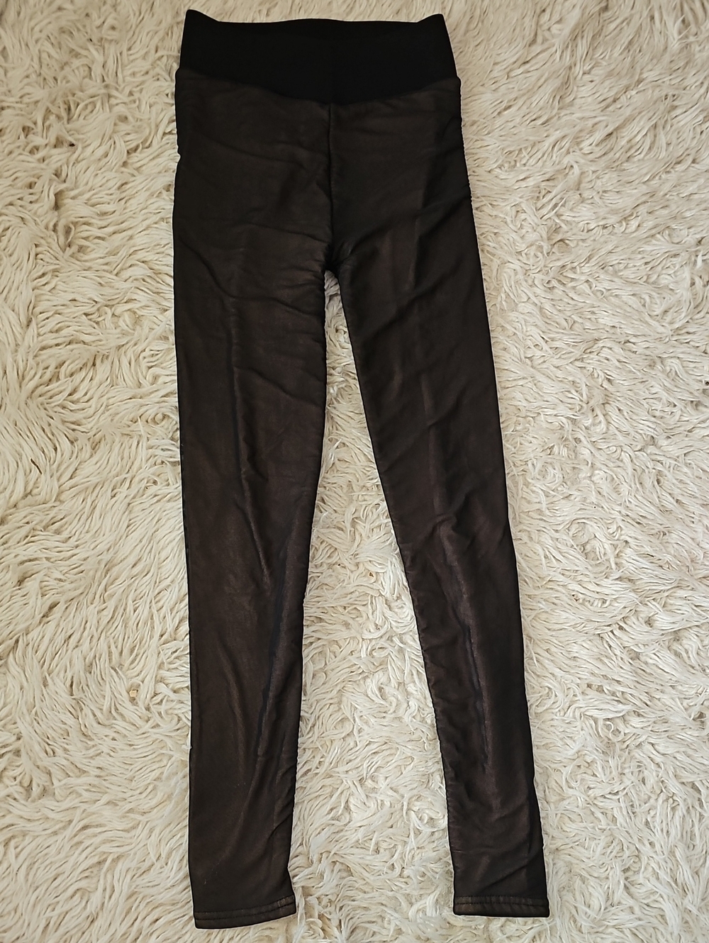 Black Faux Fleece Looking Tights Leggings with Stretch Waistband